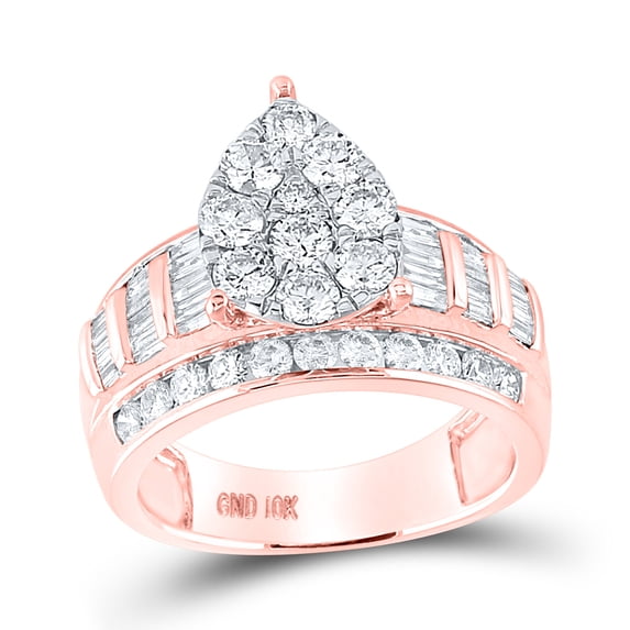 10kt Rose Gold Womens Round Diamond Cluster Bridal Wedding Engagement Ring 2.00 Cttw