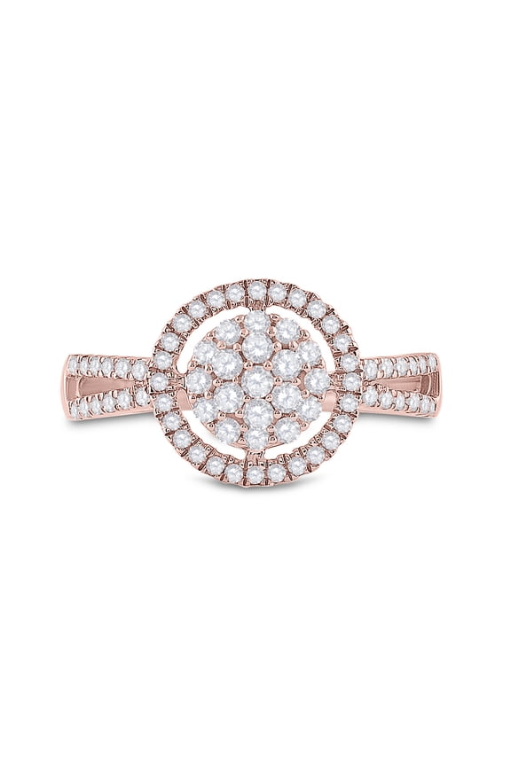 10kt Rose Gold Womens Round Diamond Concentric Circle Cluster Split-shank Ring 1/2 Cttw