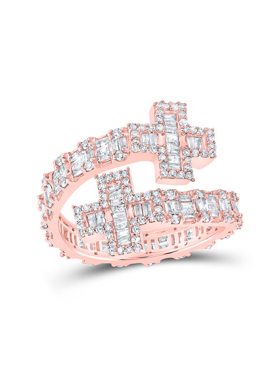 10kt Rose Gold Womens Round Diamond Cross Cuff Band Ring 1 Cttw