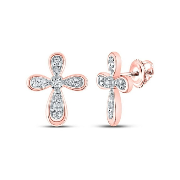 10kt Rose Gold Womens Round Diamond Cross Earrings 1/8 Cttw