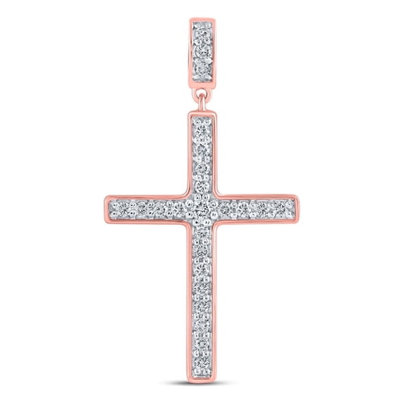 10kt Rose Gold Womens Round Diamond Cross Pendant 3/8 Cttw