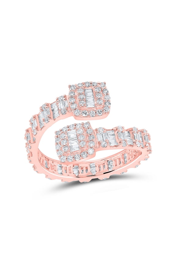 10kt Rose Gold Womens Round Diamond Cushion Cuff Band Ring 1 Cttw