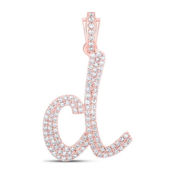 10kt Rose Gold Womens Round Diamond D Cursive Initial Letter Pendant 1/2 Cttw