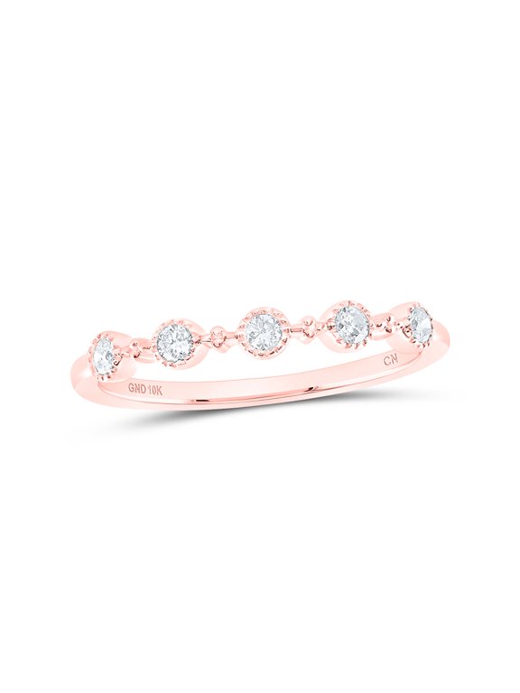 10kt Rose Gold Womens Round Diamond Dot Stackable Band Ring 1/6 Cttw