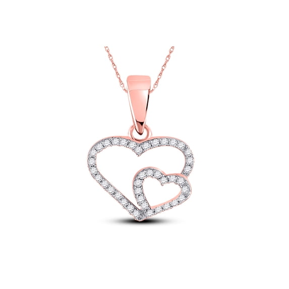 10kt Rose Gold Womens Round Diamond Double Heart Pendant 1/10 Cttw