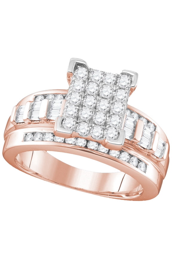 10kt Rose Gold Womens Round Diamond Elevated Rectangle Cluster Bridal Wedding Engagement Ring 1.00 Cttw