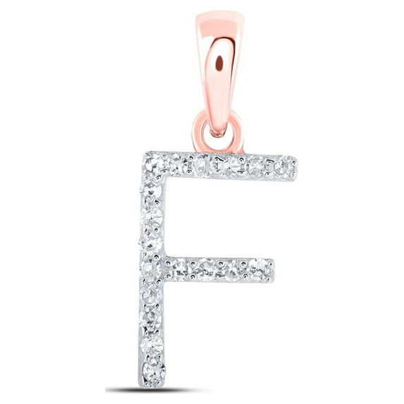 10kt Rose Gold Womens Round Diamond F Initial Letter Pendant 1/12 Cttw