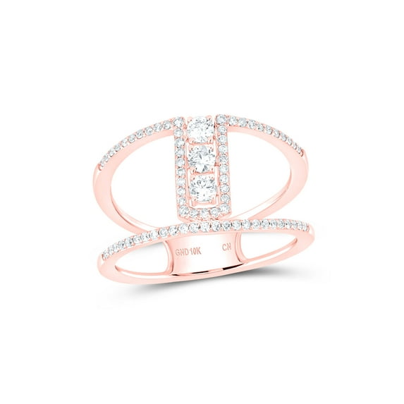 10kt Rose Gold Womens Round Diamond Fashion 3-stone Ring 3/8 Cttw