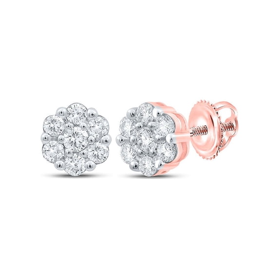 10kt Rose Gold Womens Round Diamond Flower Cluster Earrings 3/4 Cttw