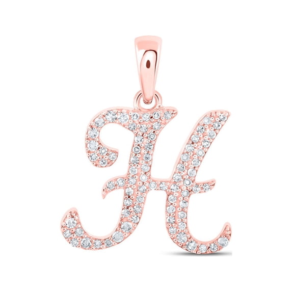 10kt Rose Gold Womens Round Diamond H Initial Letter Pendant 1/5 Cttw
