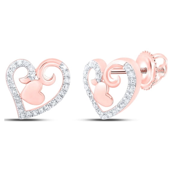 10kt Rose Gold Womens Round Diamond Heart Earrings 1/4 Cttw