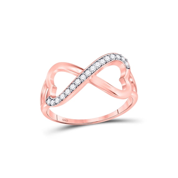 10kt Rose Gold Womens Round Diamond Heart Infinity Ring 1/6 Cttw