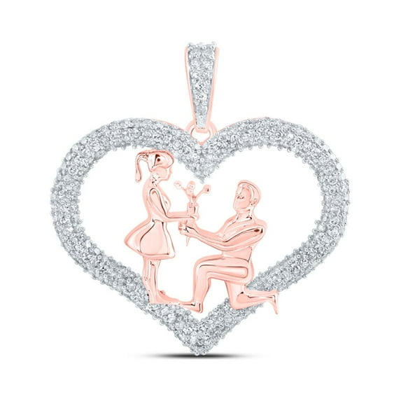 10kt Rose Gold Womens Round Diamond Heart Pendant 7/8 Cttw