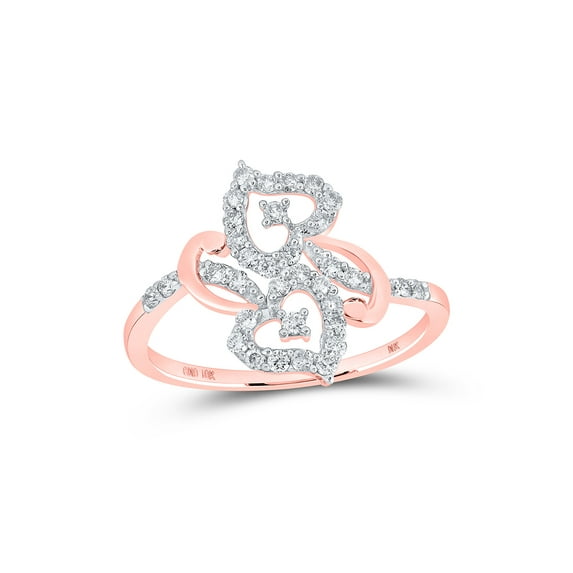 10kt Rose Gold Womens Round Diamond Heart Ring 1/3 Cttw