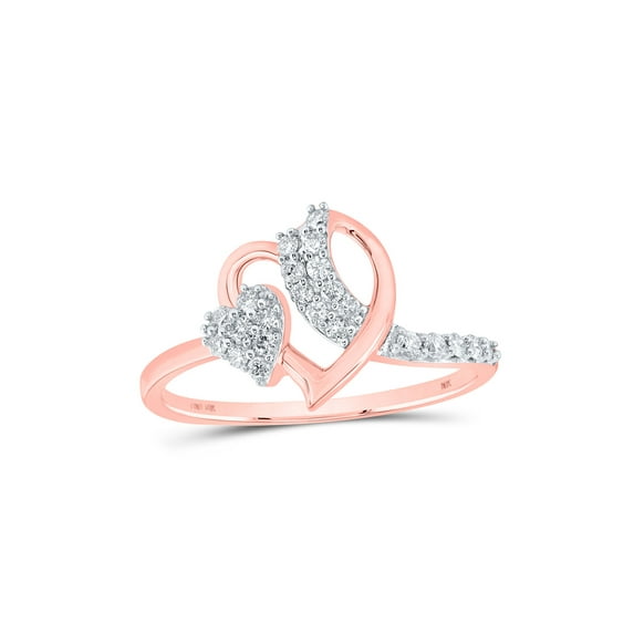 10kt Rose Gold Womens Round Diamond Heart Ring 1/4 Cttw