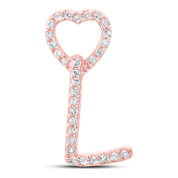 10kt Rose Gold Womens Round Diamond L Heart Letter Pendant 1/10 Cttw