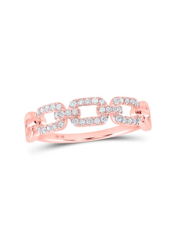 10kt Rose Gold Womens Round Diamond Link Stackable Band Ring 1/5 Cttw