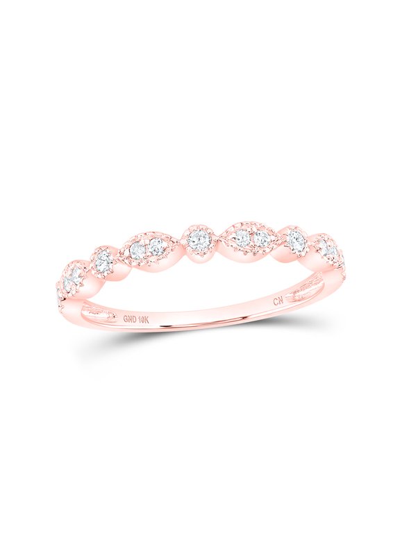 10kt Rose Gold Womens Round Diamond Marquise Dot Stackable Band Ring 1/6 Cttw