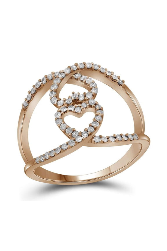 10kt Rose Gold Womens Round Diamond Open Double Heart Fashion Ring 1/3 Cttw