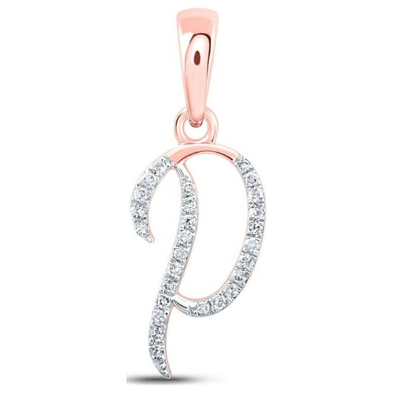 10kt Rose Gold Womens Round Diamond P Initial Letter Pendant 1/12 Cttw