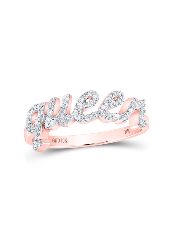 10kt Rose Gold Womens Round Diamond QUEEN Band Ring 1/5 Cttw