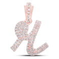 thumbnail image 1 of 10kt Rose Gold Womens Round Diamond R Cursive Initial Letter Pendant 3/8 Cttw, 1 of 1
