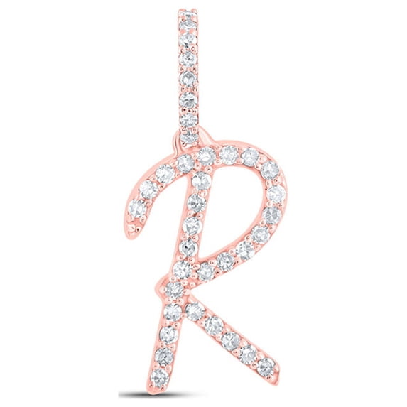 10kt Rose Gold Womens Round Diamond R Initial Letter Pendant 1/8 Cttw