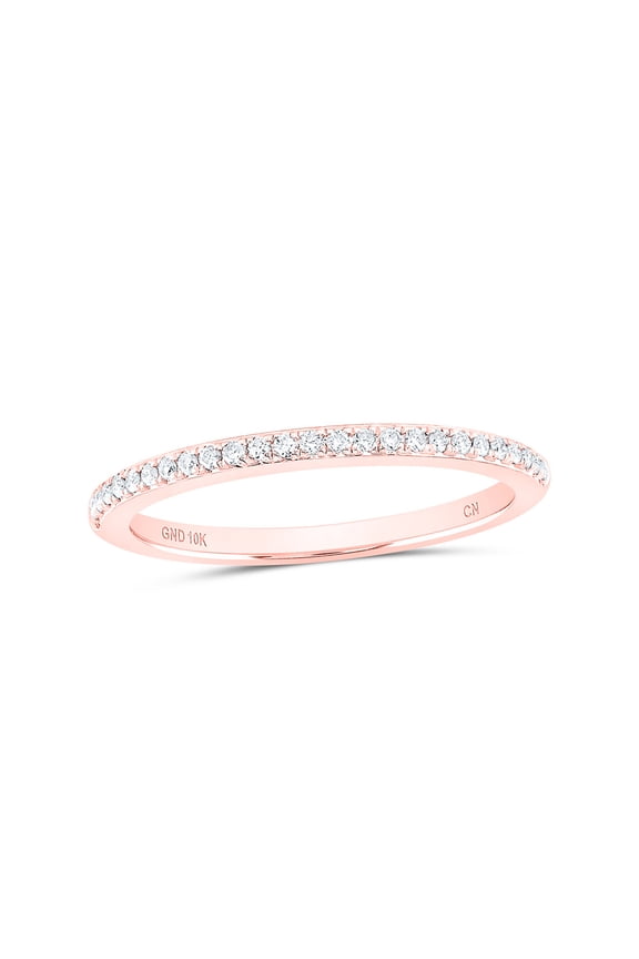 10kt Rose Gold Womens Round Diamond Single Row Stackable Band Ring 1/8 Cttw