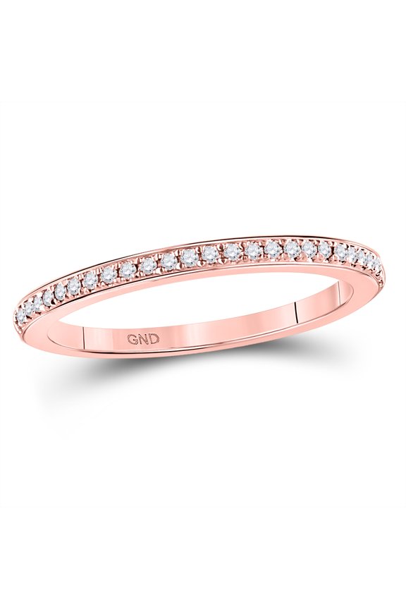 10kt Rose Gold Womens Round Diamond Single Row Stackable Band Ring 1/8 Cttw