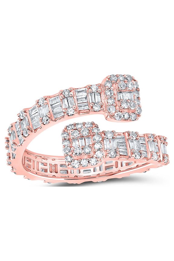 10kt Rose Gold Womens Round Diamond Square Cuff Band Ring 1 Cttw