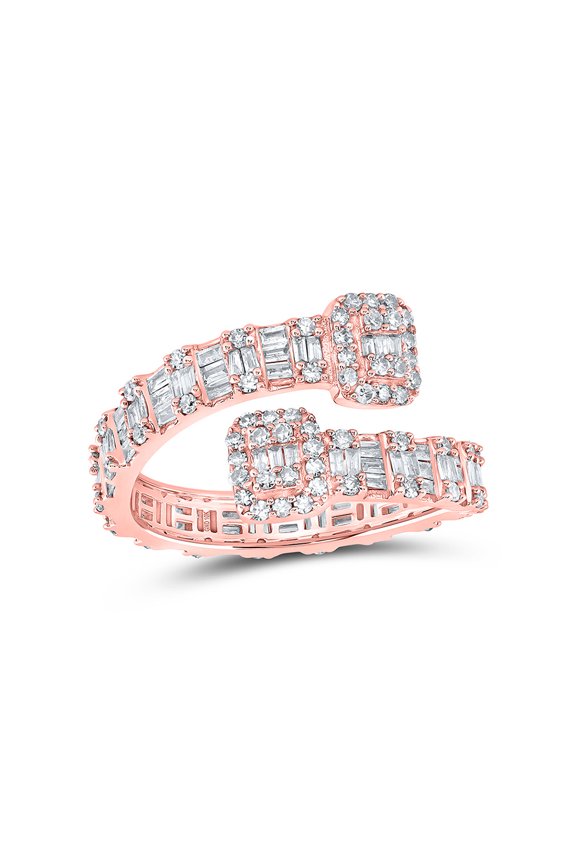 10kt Rose Gold Womens Round Diamond Square Cuff Band Ring 1 Cttw