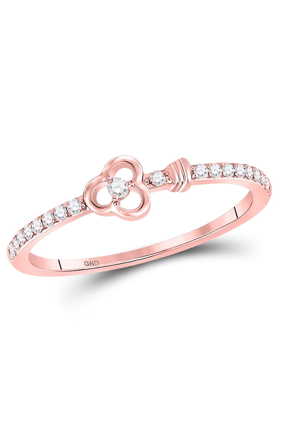 10kt Rose Gold Womens Round Diamond Stackable Key Ring 1/8 Cttw