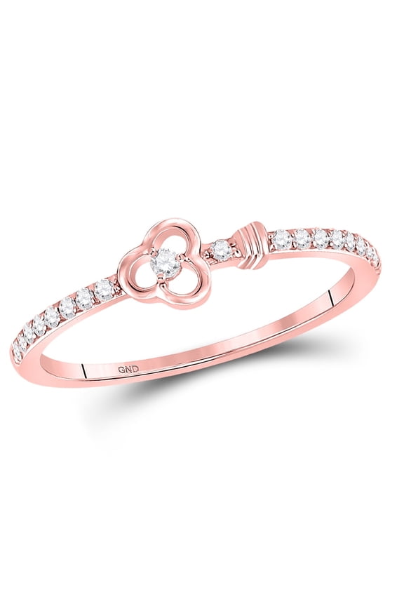 10kt Rose Gold Womens Round Diamond Stackable Key Ring 1/8 Cttw