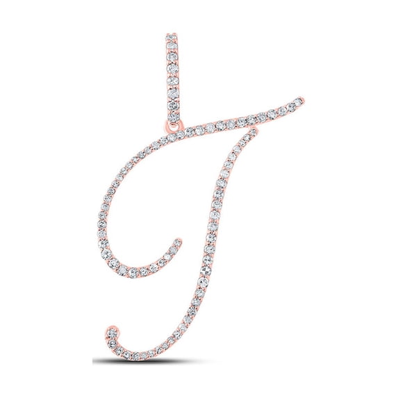 10kt Rose Gold Womens Round Diamond T Initial Letter Pendant 3/8 Cttw