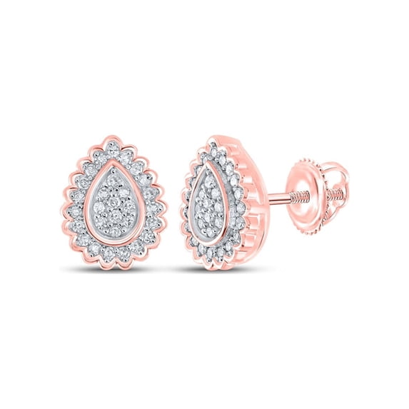 10kt Rose Gold Womens Round Diamond Teardrop Earrings 1/4 Cttw