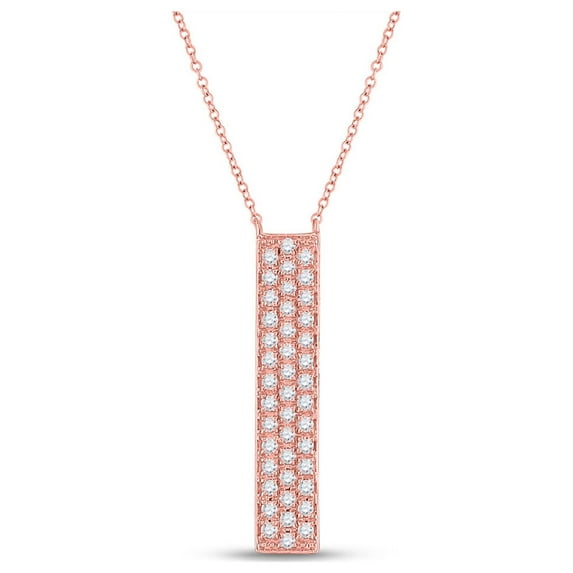 10kt Rose Gold Womens Round Diamond Vertical Bar Necklace 1/4 Cttw
