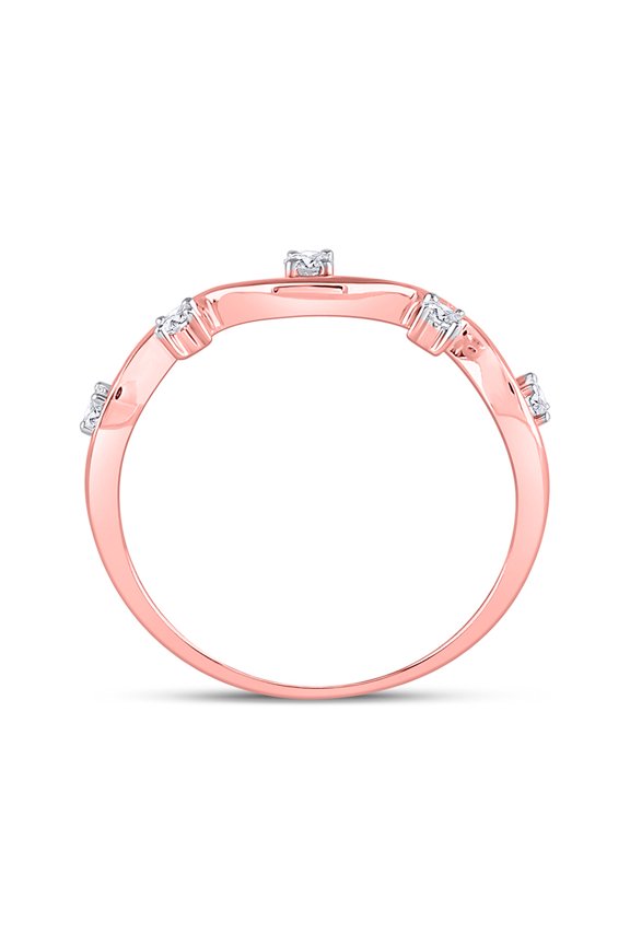 10kt Rose Gold Womens Round Diamond Wave Stackable Band Ring 1/8 Cttw