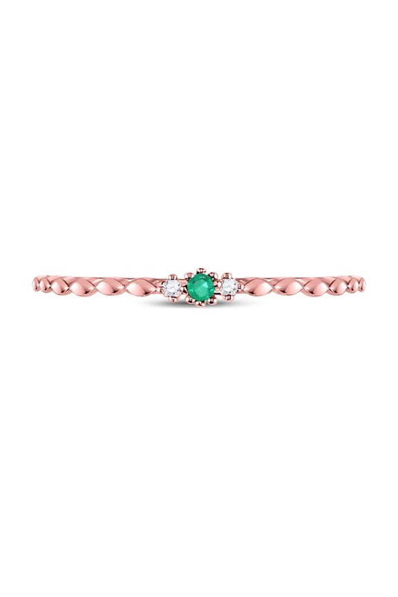 10kt Rose Gold Womens Round Emerald Solitaire Diamond-accent Stackable Ring .03 Cttw