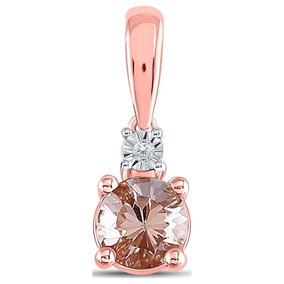 10kt Rose Gold Womens Round Lab-Created Morganite Solitaire Pendant 5/8 Cttw