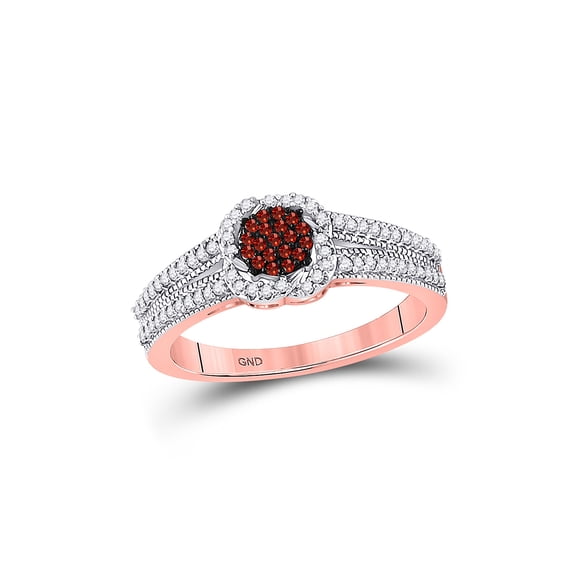 10kt Rose Gold Womens Round Red Color Enhanced Diamond Cluster Ring 1/4 Cttw