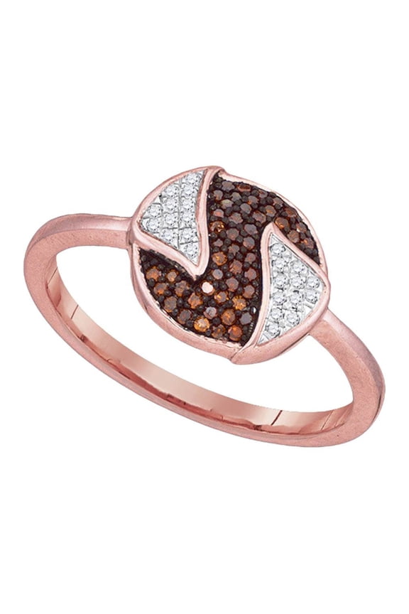 10kt Rose Gold Womens Round Red Color Enhanced Diamond Fashion Ring 1/6 Cttw