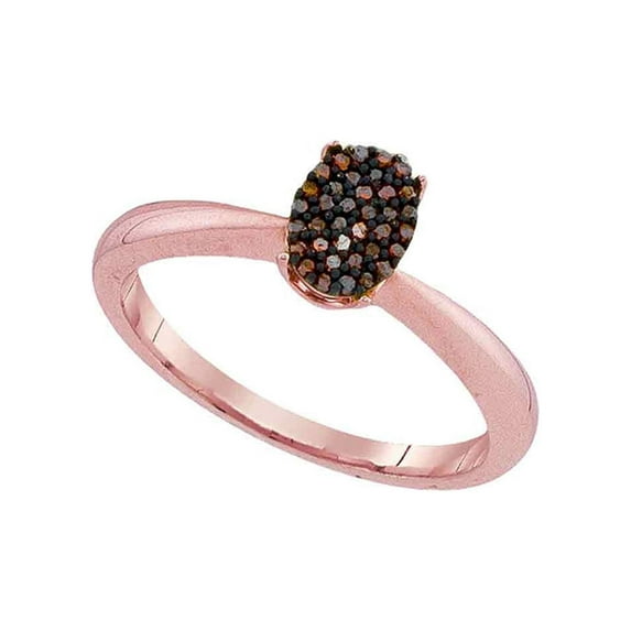 10kt Rose Gold Womens Round Red Color Enhanced Diamond Oval Cluster Ring 1/10 Cttw