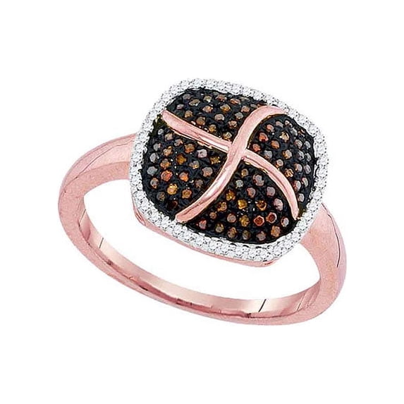10kt Rose Gold Womens Round Red Color Enhanced Diamond Square Cluster Ring 1/3 Cttw