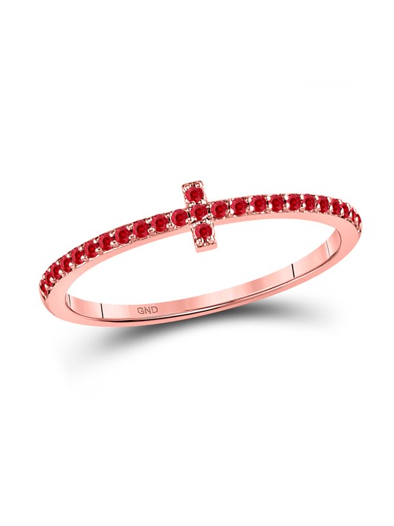 10kt Rose Gold Womens Round Ruby Cross Stackable Band Ring 1/6 Cttw
