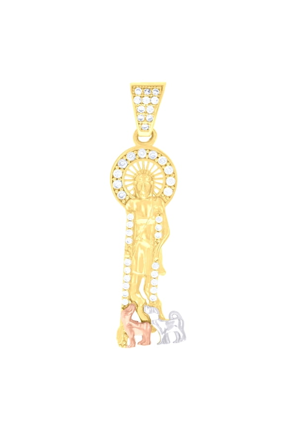 10kt Tri-Color Gold Mens Cubic-Zirconia St. Lazarus Religious Charm Pendant