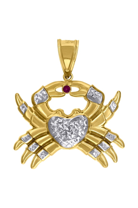 10k 10Kt Two-Tone Gold Men Cubic-Zirconia Zodiac Sign Cancer Pendant