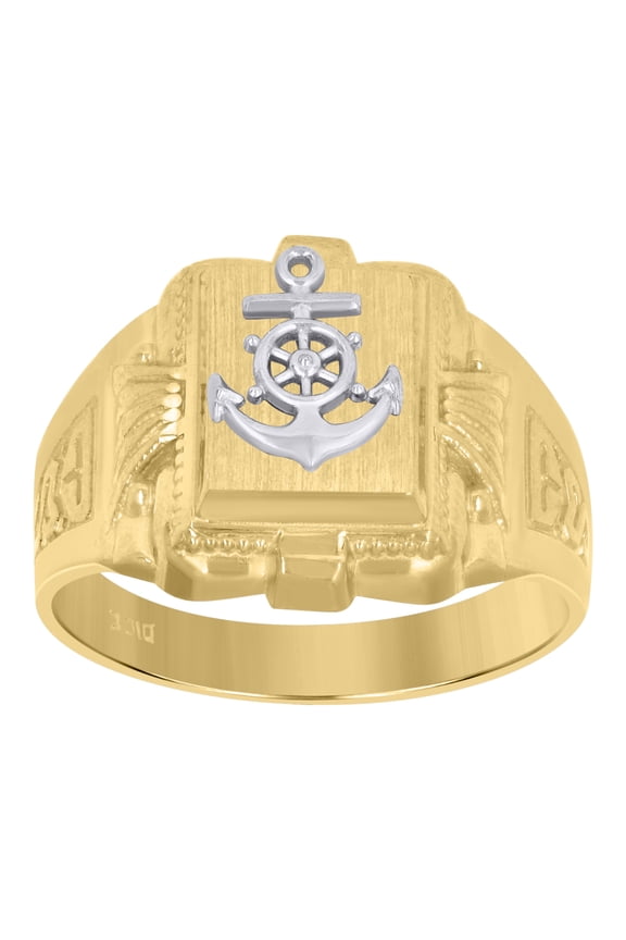 10kt Two-Tone Gold Mens Anchor Signet Ring