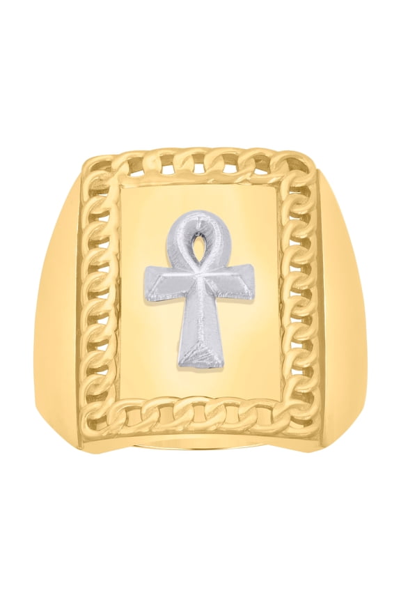 10kt Two-Tone Gold Mens Ankh Cross Religious Ring, Mens Size: 10