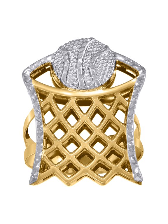 10kt Two-Tone Gold Mens Basketball Sports Ring, Mens Size: 10