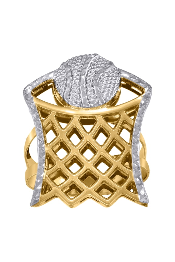 10kt Two-Tone Gold Mens Basketball Sports Ring, Mens Size: 10